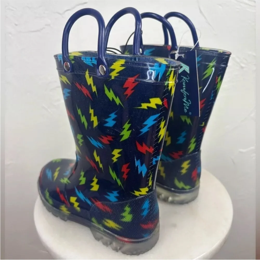 NEW Toddler Light Up Rainboots Rainbow Little Girl‎ Boy Blue Waterproof Kids 10
